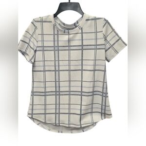 🔴croft & barrow Cream and Gray Plaid Short Sleeve Tee Top